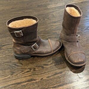 UGG Distressed Brown Leather Boots with Buckles